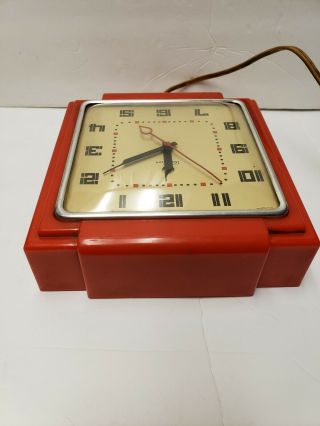 Vintage Red GE Telechron Model 2H25 Mid Century 1950 ' s Wall Clock.  Not 4