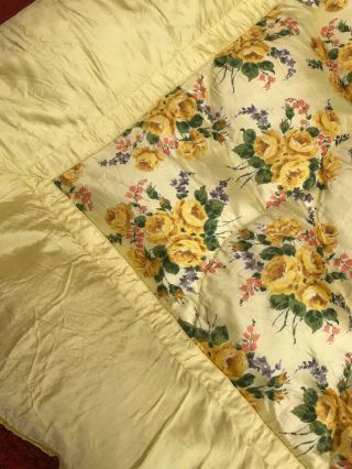 Vintage Retro Yellow Rose Satin Feather Eiderdown Bed Spread Cover 3