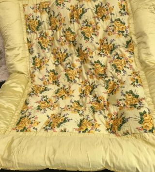 Vintage Retro Yellow Rose Satin Feather Eiderdown Bed Spread Cover 4
