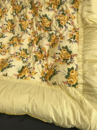 Vintage Retro Yellow Rose Satin Feather Eiderdown Bed Spread Cover 7