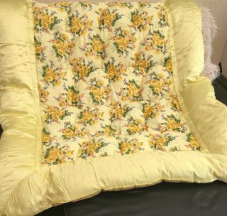 Vintage Retro Yellow Rose Satin Feather Eiderdown Bed Spread Cover 8