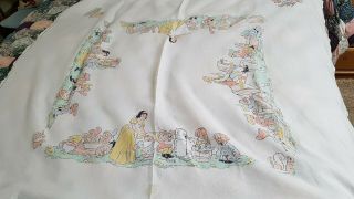 Disney Snow White & The Seven Dwarfs,  Irish Linen Tablecloth,  Vintage Disneyana
