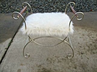 Vtg Hollywood Regency Bench Vanity Chair With Wood Handles