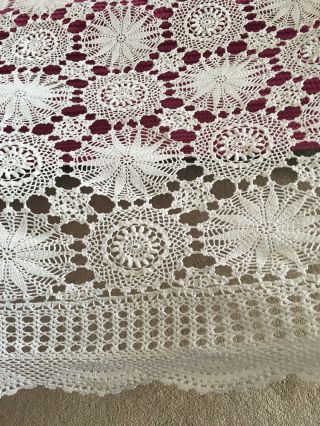 Vintage Tablecloth All Hand Crochet - 60 " X 75” White Cotton