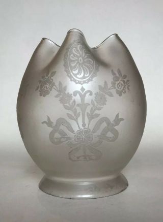 Late Victorian Etched Glass Gas Lamp Shade - Bows,  Ribbons & Flowers - V.  Pretty
