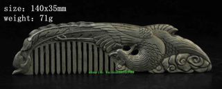 Chinese Old Copper Plating Silver Carved Delicate Phoenix Comb Statue A01