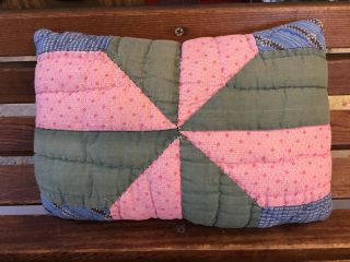 Primitive Handmade Ooak Vintage Quilt Pillow Patchwork Bubblegum Pink?,  Green