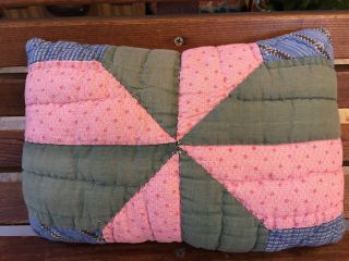 Primitive handmade OOAK vintage quilt pillow Patchwork bubblegum pink?,  green 2