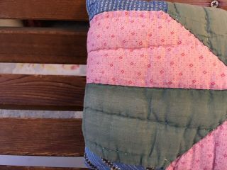 Primitive handmade OOAK vintage quilt pillow Patchwork bubblegum pink?,  green 3