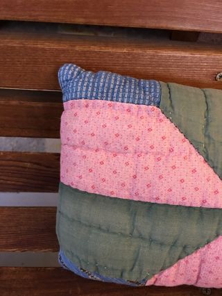 Primitive handmade OOAK vintage quilt pillow Patchwork bubblegum pink?,  green 4