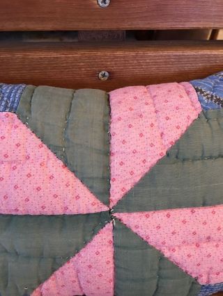Primitive handmade OOAK vintage quilt pillow Patchwork bubblegum pink?,  green 5