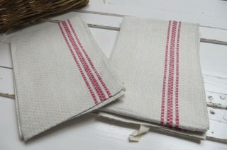 Two (2) Huck Linen Towel Runner Red Stripes 19.  5 " By 39 " Neved