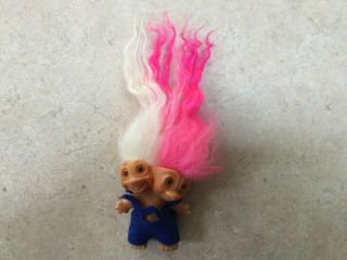 Vintage 1965 Uneeda Two - Headed Troll Doll - Pink And White Hair