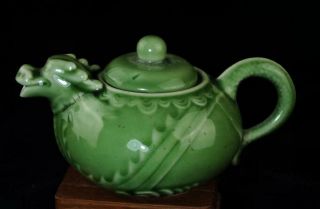 Chinese Old Hand - Made Green Glaze Porcelain Dragon Carving Porcelain Teapot B02