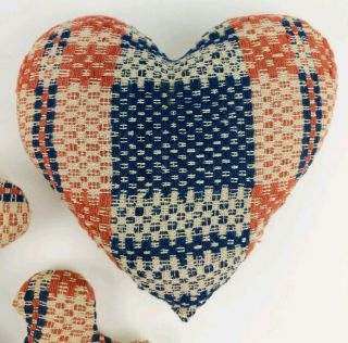 Antique Overshot Coverlet Heart Pillow Teddy Bear Duck Craft Primitive Blanket 2