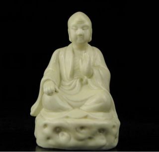 Chinese Old Dehua White Porcelain Hand - Carved Look Door Arhat Buddha Statue B02