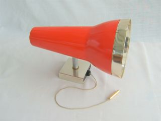 Vintage C1970s Wall Light / Lamp With Red Shade - Mid Century Retro Pull Cord