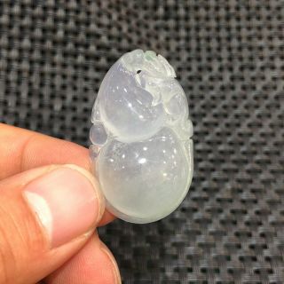 Rare Chinese Collectible White Ice Jadeite Jade Handwork Pi Xiu & Gourd Pendant