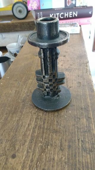 Norway cast steel candle holder,  cool design,  signed 6