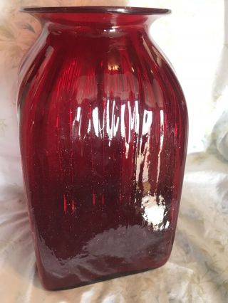 Antique Ruby Red Art Glass Hand Blown Large Vase Studio Murano