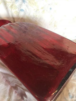 Antique Ruby Red Art Glass Hand Blown Large Vase Studio Murano 4