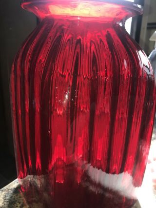Antique Ruby Red Art Glass Hand Blown Large Vase Studio Murano 5