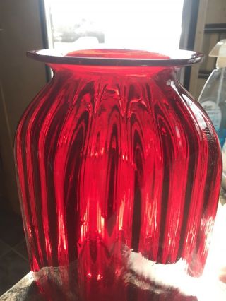 Antique Ruby Red Art Glass Hand Blown Large Vase Studio Murano 7