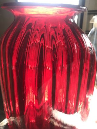 Antique Ruby Red Art Glass Hand Blown Large Vase Studio Murano 8