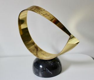 Vintage Mcm Curtis Jere Abstract Brass Sculpture On Marble Base -