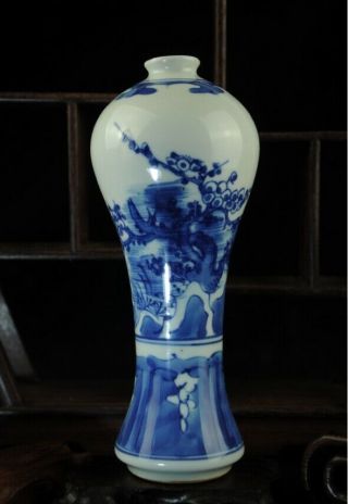 China Old Hand - Made Blue White Porcelain Hand - Painted Plum Blossom Vase Bb01c