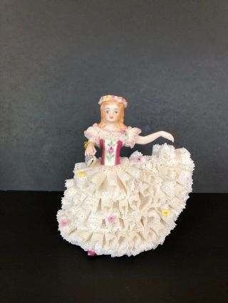 Vintage Irish Dresden Lace Porcelain Sweetheart Figurine Marked Mz Scp