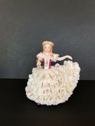 Vintage Irish Dresden Lace Porcelain Sweetheart Figurine Marked MZ SCP 8