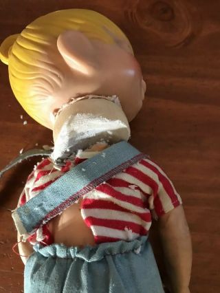 Two RARE Vintage 1950’s Dennis the Menace Rubber Doll Shirt Overalls 5