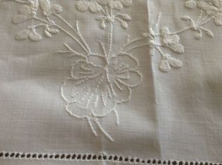Vintage Snowy White Irish Linen Table Cloth Hand Embroidery & Crochet