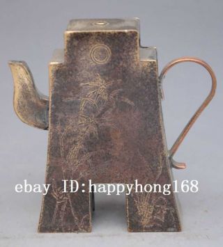 Old Chinese Palace Lacquer Lucky Bamboo Statue Wine Tea Pot B02