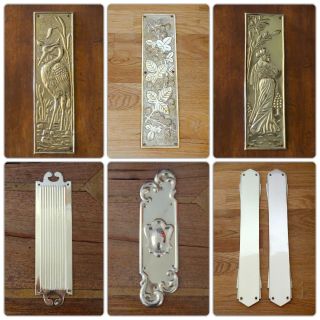 RECLAIMED BRASS ART NOUVEAU FINGER DOOR PUSH PLATE FINGERPLATE HANDLES KNOBS 2