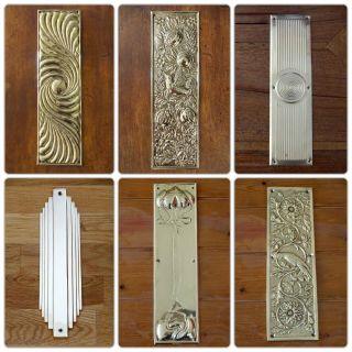 RECLAIMED BRASS ART NOUVEAU FINGER DOOR PUSH PLATE FINGERPLATE HANDLES KNOBS 3