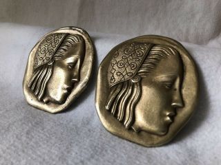 Pair Antique French Bronze Art Deco Plaques C1930