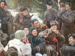 Soviet Art Work Painting Rest After the Battle Great Victory USSR (Canvas/Oil) 4