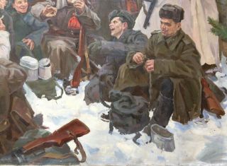 Soviet Art Work Painting Rest After the Battle Great Victory USSR (Canvas/Oil) 5