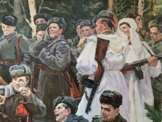 Soviet Art Work Painting Rest After the Battle Great Victory USSR (Canvas/Oil) 6