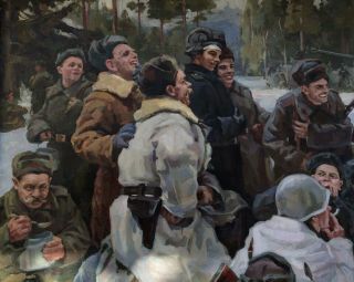 Soviet Art Work Painting Rest After the Battle Great Victory USSR (Canvas/Oil) 7