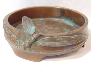 Antique Signed Art Nouveau Footed Bronze Round (ashtray?) Bowl Tiffany Like