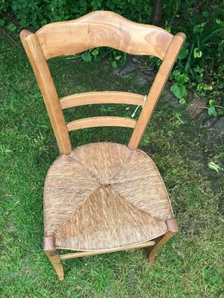 Stunning Antique Straw Woven Seat Pine Wooden Chair 34 " Tall