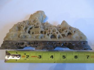 Antique Vintage Hand Carved Chinese Soapstone or Jade Mountain Village Statue 2