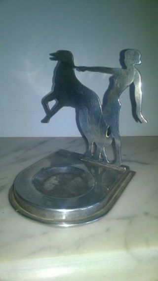 Art Deco Woman And Dog Pewter Ashtray
