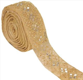 Indian Hand Beaded Bridal Dress Border 9 Yd Trim Ribbon Golden Craft Lace