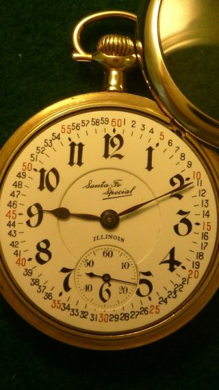 Vintage 16 Size Illinois Santa Fe Special 21 jewels Rail Road Watch Year 1916 6