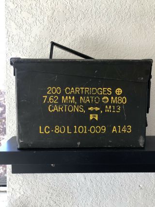 Military Metal Ammo Box 200 Cartridges Nato 7.  62 Mm M80 M13