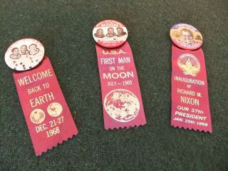1969 Moon Landing 68 First Flight Inauguration NIXON Commemorative Set of 3 PINs 2